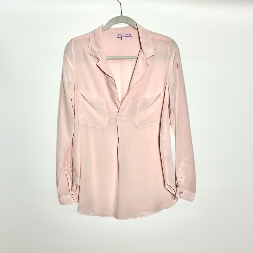 Calypso St Barth Silk Blouse Tunic Semi Sheer Peach Pink Long Sleeve Relaxed S